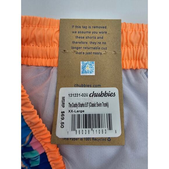 Chubbies Men's 2XL The Daddy Sharks 5.5" Classic Swim Trunk NWT - Picture 8 of 8